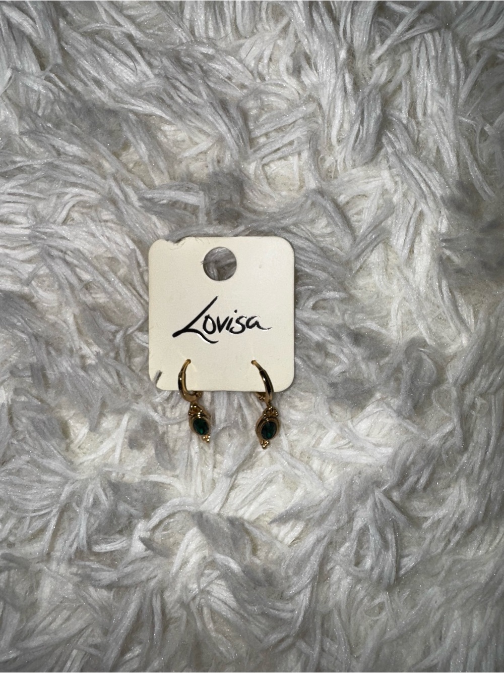 Lovisa Gold Hoop Earrings with Emerald Teardrop Stones